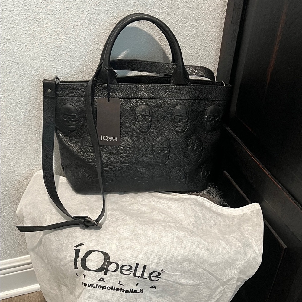 Black Skull Embossed Women's Iopelle Italian Leather Bag